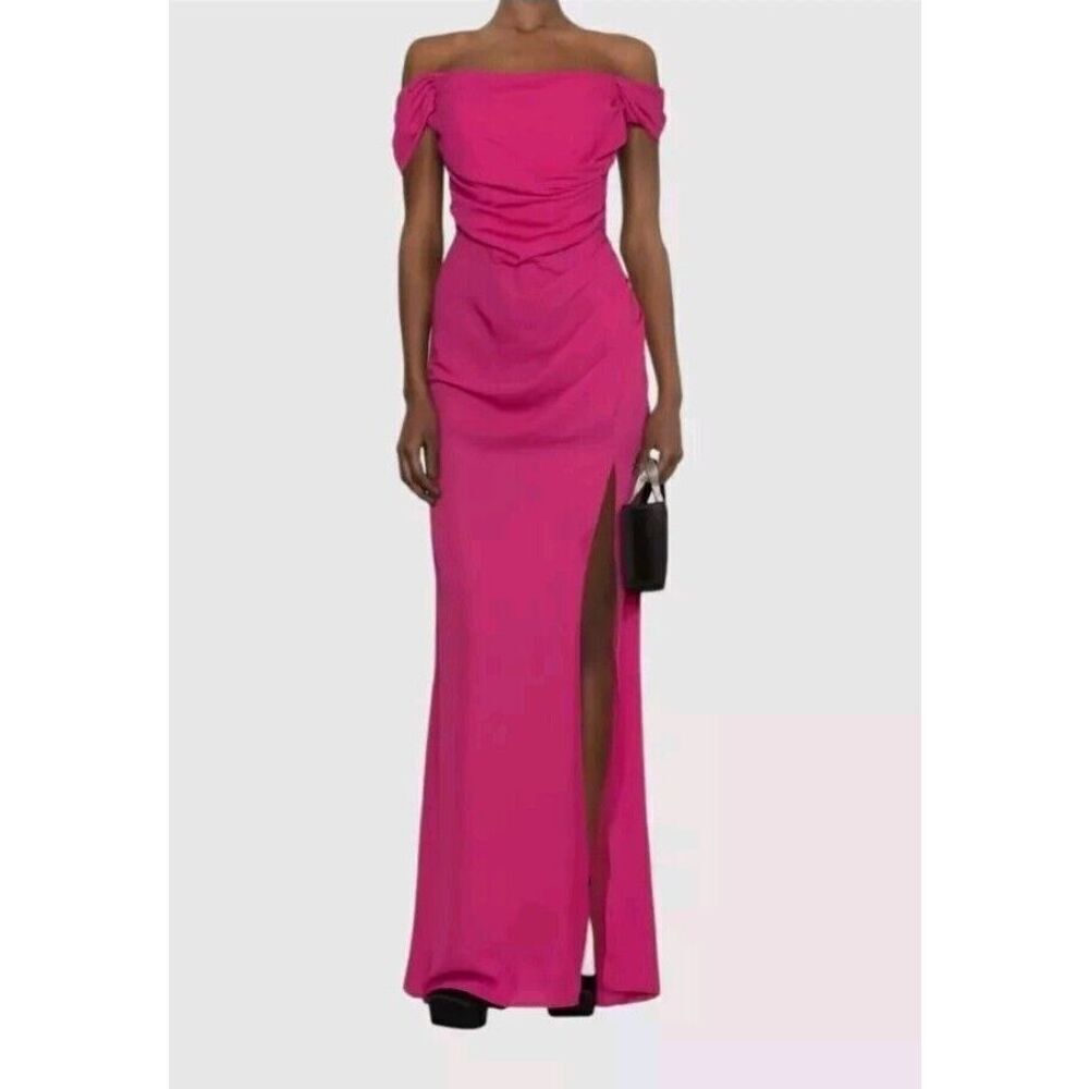 $805 Giuseppe Di Morabito Pink Ruched Off-Shoulder Gown Dress Size 42 6 S